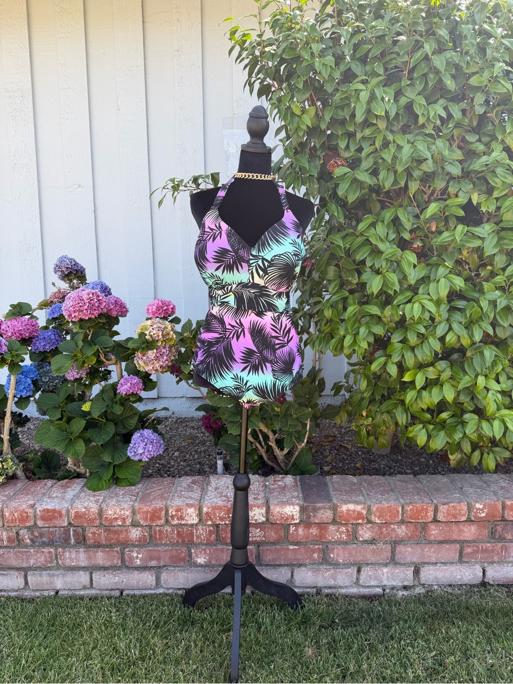 torrid Tropical Palm Print One-Piece Swimsuit in Purple Mint Black